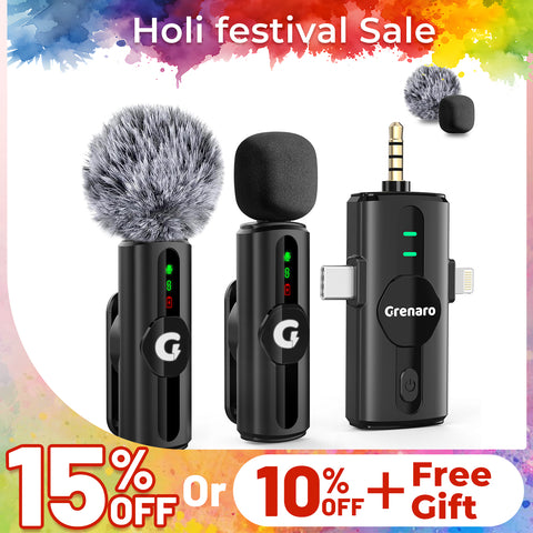 【New In】S12 GRENARO Wireless Mic for YouTube Wireless, 3-Level Noise Reduction Mode, Reverberation Function, One-button Mute, Single Microphone