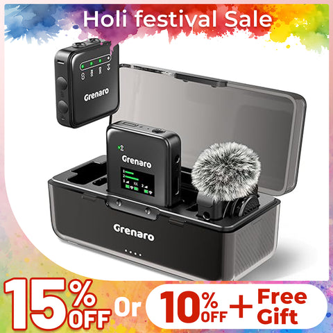 GRENARO P12 Wireless Mic for Youtubers, Noise-Cancelling Mic for YouTube Content Creation, Plug & Play Wireless Microphone Compatible with Cameras/Smartphones (Performance Version)