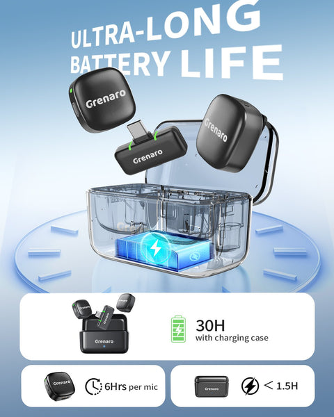 [2026 New In] P13 Wireless Mic For YouTuber With 40H Charging Case, One - Tap Noise Reduction,, Reverberation Function, One - button Mute, Dual Microphones, Digital Display Function - Grenaro