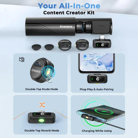 [2026 New In]Mini J11 StyleA & StyleB Wireless Mic For YouTuber With 40H Charging Case, 3 - Level Noise Reduction(Pro)/One - Tap Noise Reduction(Basic), Reverberation Function, Dual Microphones, Digital Display Function - Grenaro