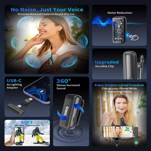 【Best Price Ever】Grenaro J13 Wireless Mic  for YouTuber | Free Delivery| 30-Day Price Guarantee  | 1 Year Warranty