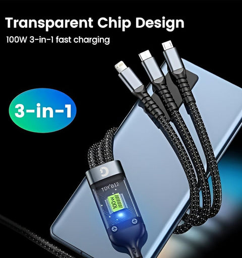 【Free Gift with Online Payment】Grenaro Universal 3 - in - 1 Data Cable (100W Fast Charging, LED Light).Free Gift with Pre - Payment & Coupon! (COD: Pay Full Price) - Grenaro