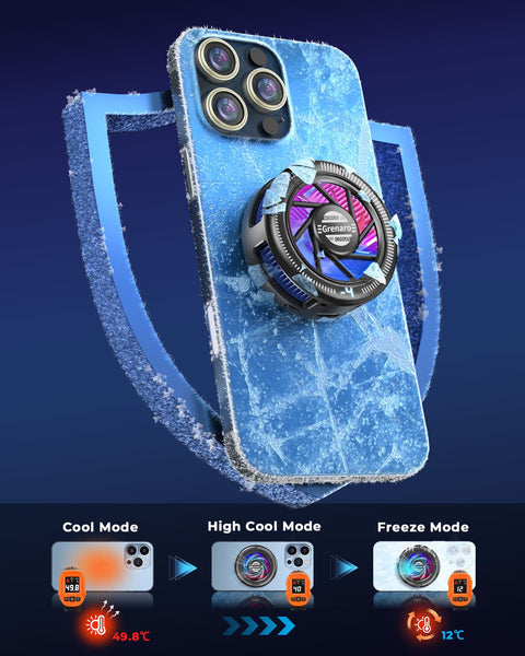 GRENARO Magnetic Phone Cooler for Gaming, Smart AI/L1/L2 Mode for Temperature Control, 10W Freeze Cooling, Cooling Fan for Mobile with Enhanced Refrigeration Chip, Perfect for Long Gaming Session - Grenaro