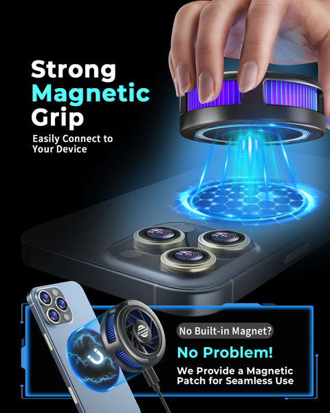 GRENARO Magnetic Phone Cooler for Gaming, Smart AI/L1/L2 Mode for Temperature Control, 10W Freeze Cooling, Cooling Fan for Mobile with Enhanced Refrigeration Chip, Perfect for Long Gaming Session - Grenaro